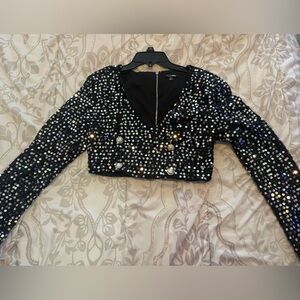 Cropped Jacket like top, with sequins and buttons.